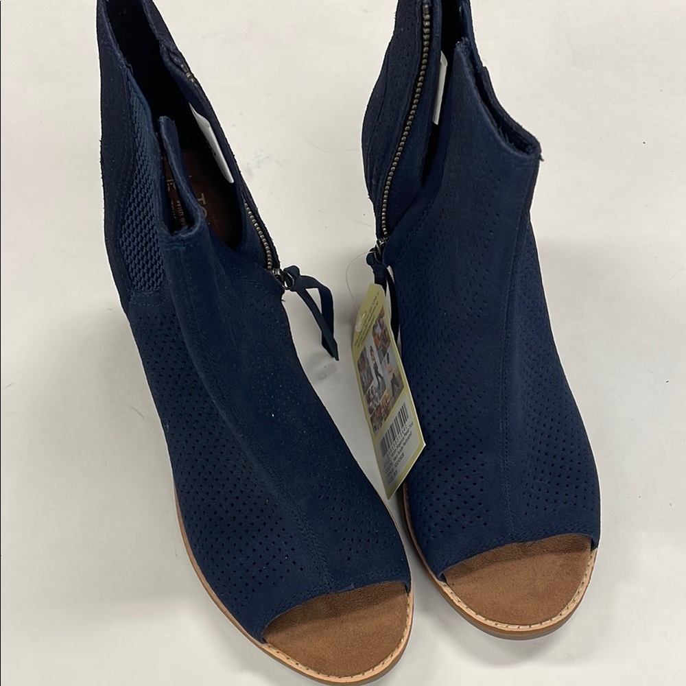 TOMS Navy Peep-Toe Ankle Boots